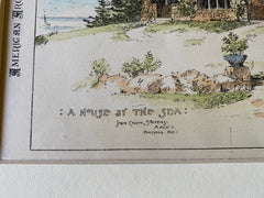 House by the Sea, Portland, ME, 1885, John Calvin Stevens, Hand Colored Original -
