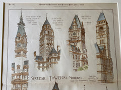 Architecture Towers, Mutual Life, Boston, Allahabad, 1885, Hand Colored Original -
