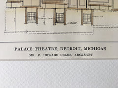 Palace Theatre, Exterior, Detroit, MI, 1914, Crane, Original Hand Colored *