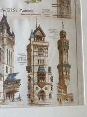 Architecture Towers, Mutual Life, Boston, Allahabad, 1885, Hand Colored Original -
