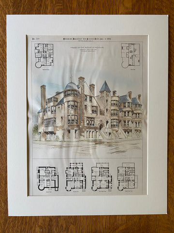 Houses, St Nicholas Ave & 146th St, New York, NY, 1885, Hand Colored Original -