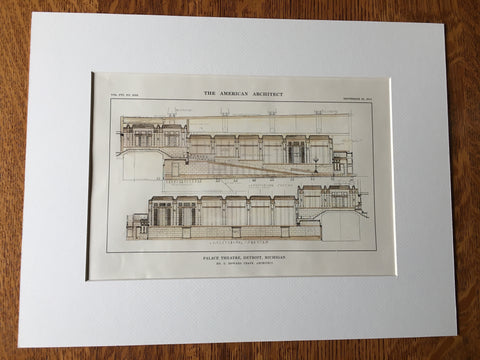 Palace Theatre, Section, Detroit, MI, 1914, Crane, Original Hand Colored *