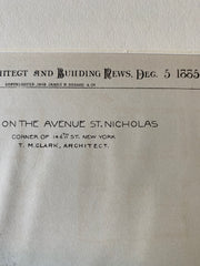 Houses, St Nicholas Ave & 146th St, New York, NY, 1885, Hand Colored Original -