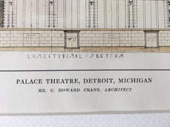 Palace Theatre, Section, Detroit, MI, 1914, Crane, Original Hand Colored *