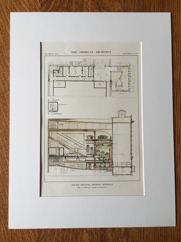 Palace Theatre, Detroit, MI, 1914, C Howard Crane, Original Hand Colored *