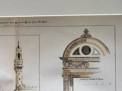 Palazzo Vecchio, Florence, Sketches by C H Blackall, 1885, Hand Colored Original -
