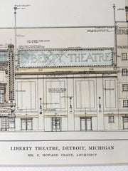 Liberty Theater, Detroit, MI, 1914, C Howard Crane, Original Hand Colored *