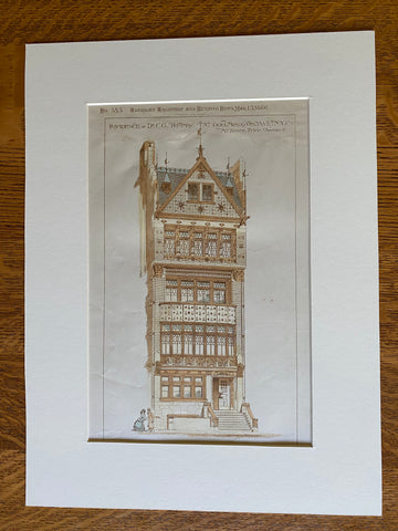 Thomas House, 600 Madison Ave, NY, 1886, Bruce Price, Original Hand Colored -