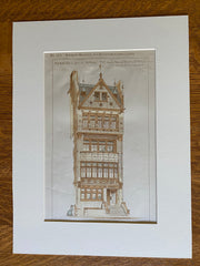 Thomas House, 600 Madison Ave, NY, 1886, Bruce Price, Original Hand Colored -