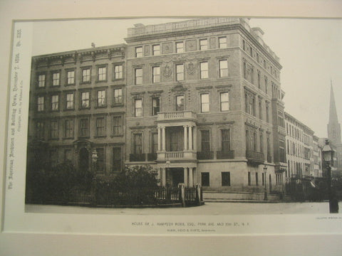 House of J. Hampden Robb on Park Avenue, New York, NY, 1891, McKim, Mead and White