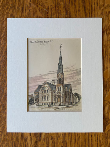 Baptist Church, Corning, NY, 1886, Pierce & Dockstader, Original Hand Colored -