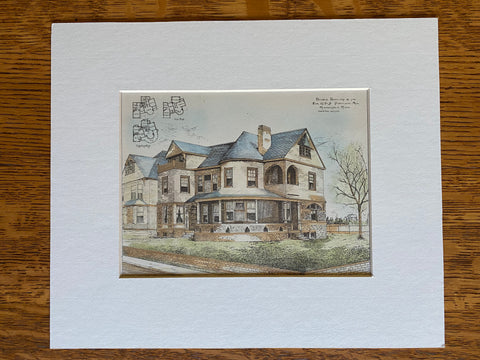 Double House on 27th & Portland, Minneapolis, MN, 1886, Original Hand Colored -