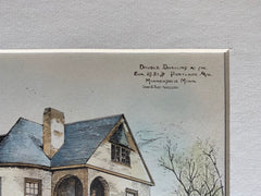Double House on 27th & Portland, Minneapolis, MN, 1886, Original Hand Colored -