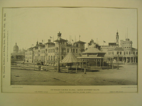 New England Clam-Bake Building and the Canadian Government Building at the World's Columbian Exhibition, Chicago, IL, 1894, Alex Sandier and Robert E. Edis