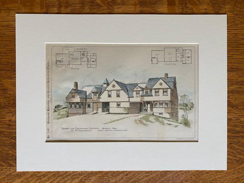 Thomas Proctor Stable & Cottage, Beverly, MA, 1886, Original Hand Colored -