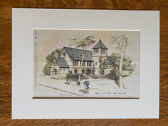 Two Story Church, Newton, MA, 1886, C Howard Walker, Original Hand Colored -