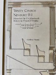 Trinity Church, Gallery Details, Newport, RI, 1886, Original Hand Colored -