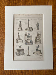 London Monuments & Statues, England, 1886, Hand Colored Original -