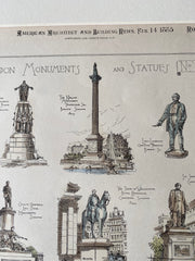 London Monuments & Statues, England, 1886, Hand Colored Original -