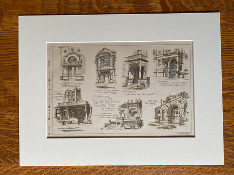 Boston Architecture 1886, McKim Mead White, Sturgis et al, Hand Colored Original -