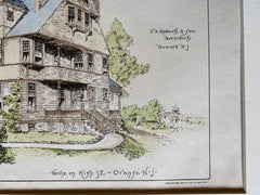 House on High Street, Orange, NJ, 1886, T A Roberts & Son, Hand Colored Original -