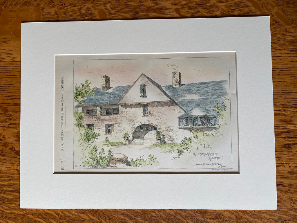 Country House by John Calvin Stevens, 1886, Hand Colored Original -