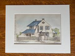 House at Petersham, MA, 1886, W R Emerson, Hand Colored Original -