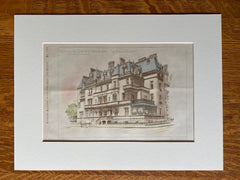 Marquand Residence, 68 Madison Ave, NY, 1886, R M Hunt, Hand Colored Original -