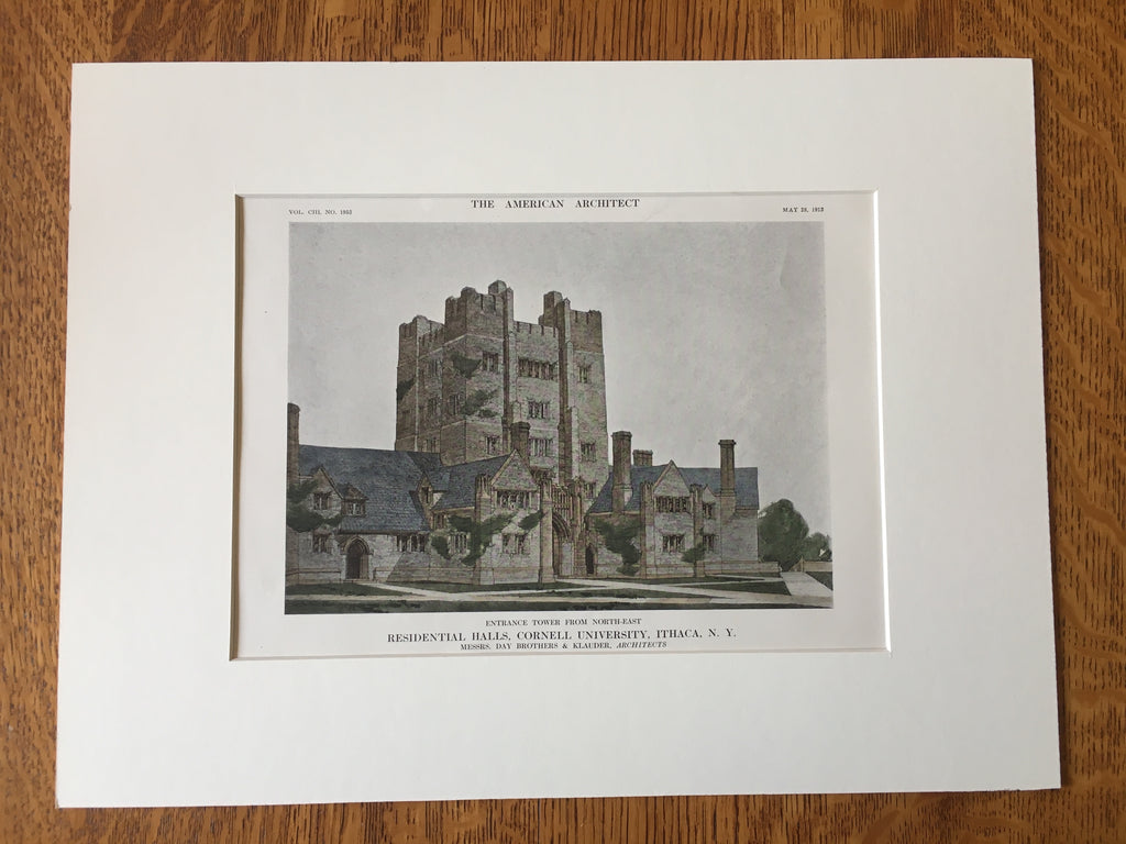 Residential Hall, Cornell University, Ithaca, NY, 1914, Original Hand Colored *