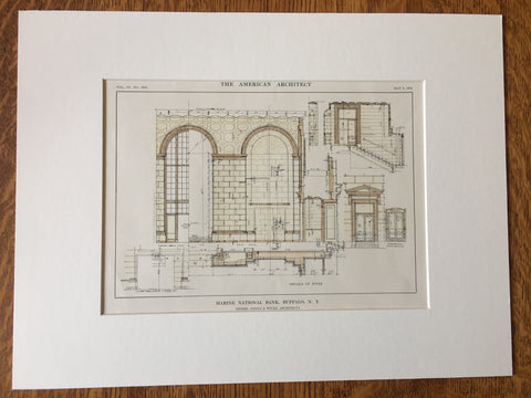 Marine National Bank, Details, Buffalo, NY, 1914, Original Hand-colored *