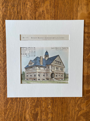 School House, Moberly, MO, 1886, Ramsey & Swasey, Original Hand Colored -