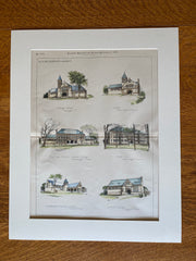 Public Architecture by H H Richardson, MA and VT, 1886, Hand Colored Original -
