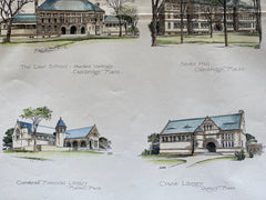 Public Architecture by H H Richardson, MA and VT, 1886, Hand Colored Original -