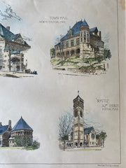 Public Architecture by H H Richardson, 1886, Hand Colored Original -