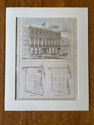 R H White Store, Boston, MA, 1877, Peabody & Stearns, Hand Colored Original -