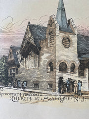 Methodist Episcopal Church, Seabright, NJ, 1889, Original Hand Colored -