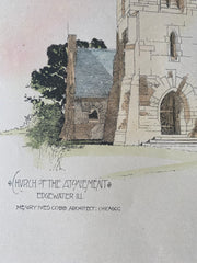Church of Atonement, Edgewater, IL, 1889, H Ives Cobb, Original Hand Colored -