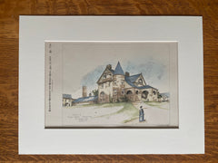 Charles Cushman House, Auburn, ME, 1889, G M Coombs, Original Hand Colored -