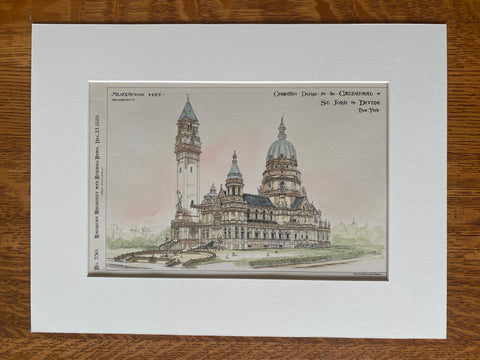 Cathedral of St John the Divine, New York, 1889, A Hay, Original Hand Colored -