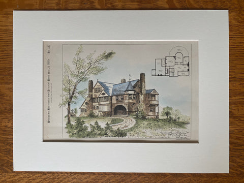 Lucius Barbour House, Washington, CT, 1885, Original Hand Colored -