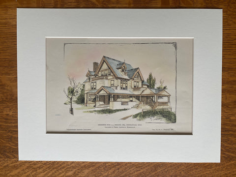 C A Nimocks Residence, Minneapolis, MN, 1888, Original Hand Colored-