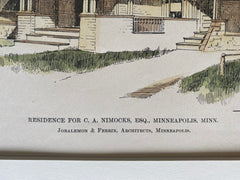 C A Nimocks Residence, Minneapolis, MN, 1888, Original Hand Colored-