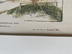 C A Nimocks Residence, Minneapolis, MN, 1888, Original Hand Colored-