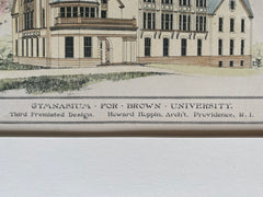 Brown University, Gymnasium, 1889, Howard Hoppin, Original Hand Colored -