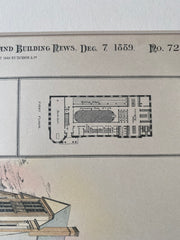 Brown University, Gymnasium, 1889, Howard Hoppin, Original Hand Colored -