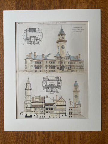 Toronto Court House, Ontario, Canada, 1886, Original Hand Colored -