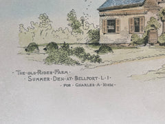 Charles Rich House, Bellport, Long Island, NY, 1889, Original Hand Colored -