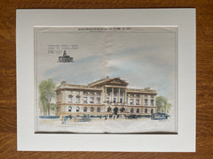Middlesex Cty Court House, Lowell, MA, 1899, Hand Colored Original -