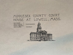Middlesex Cty Court House, Lowell, MA, 1899, Hand Colored Original -