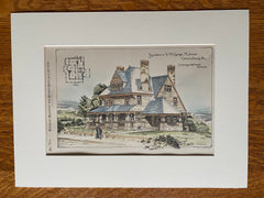 George M Jones House, Greensburg, PA, 1889, J A Dempwolf, Original Hand Colored -